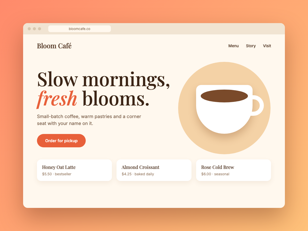 Concept website for a neighbourhood café