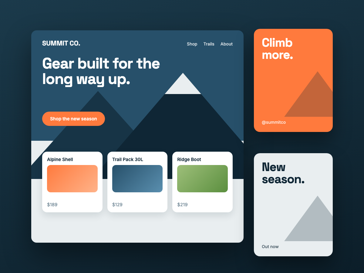 Concept website and social posts for an outdoor gear brand